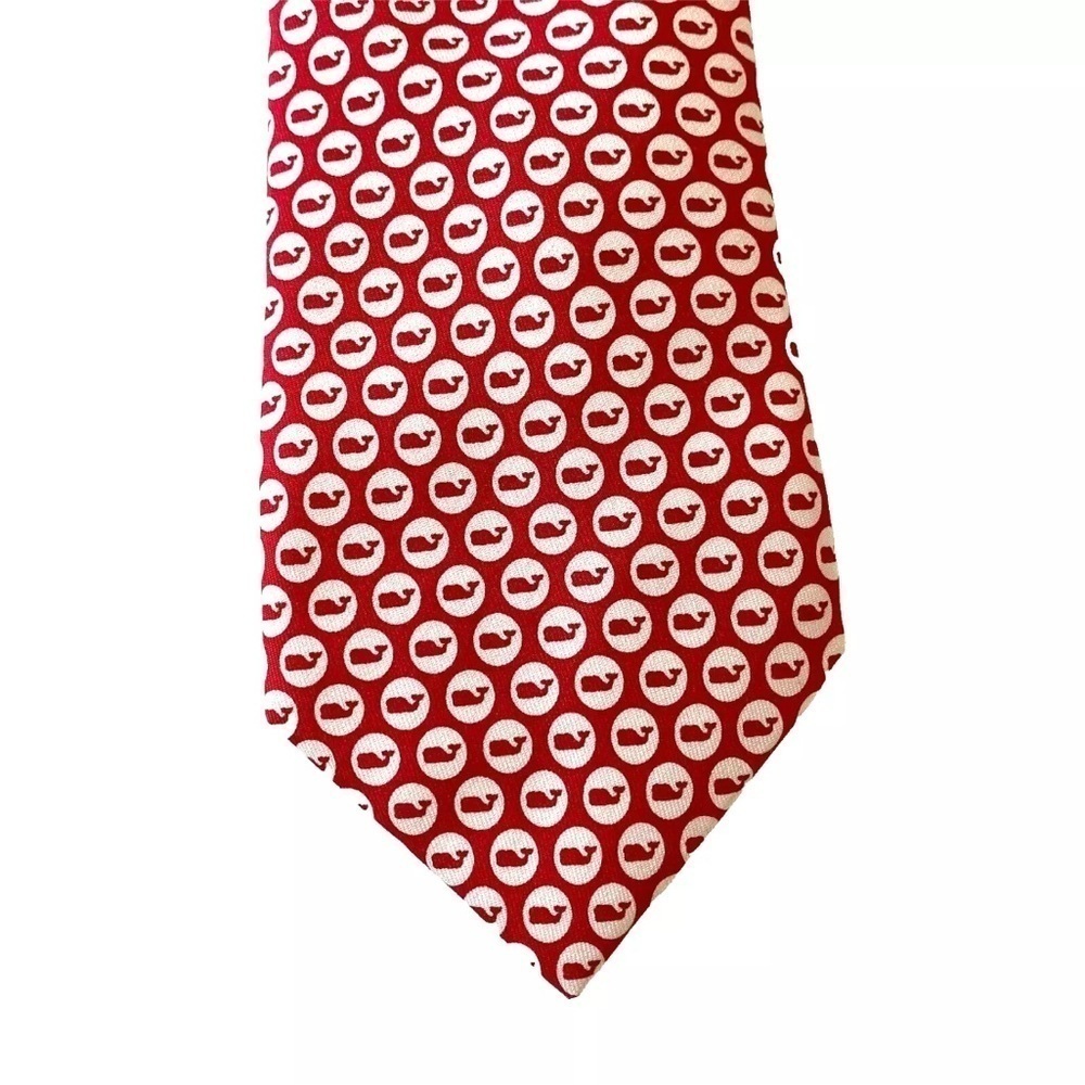 Vineyard Vines Hand Picked Shep & Ian Mens Silk Red White Whales Neck Tie USA